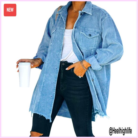 Oversized Corduroy Shacket Button Down Long Sleeve Casual Jacket Coat